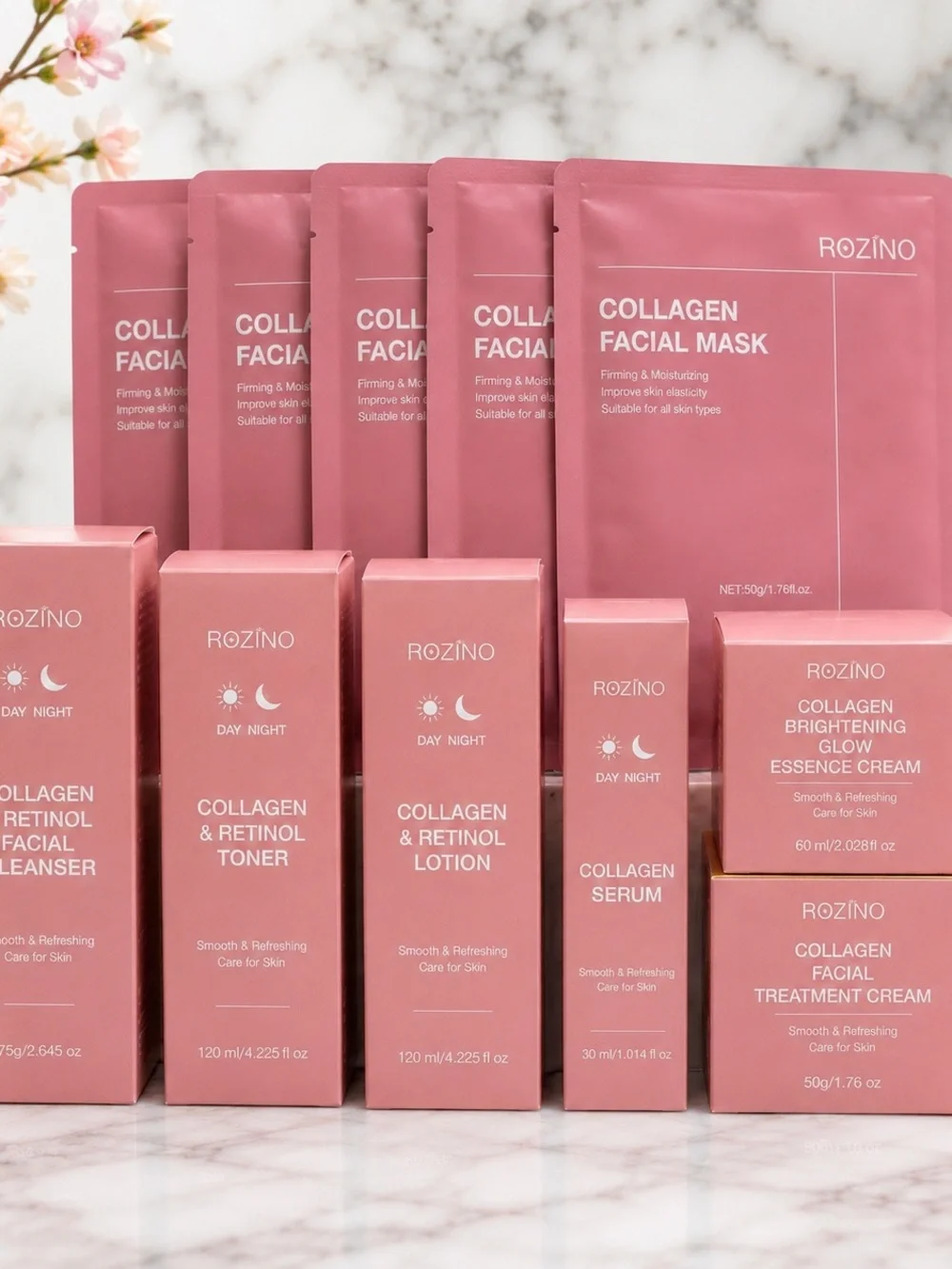 11 piece Rozino Collagen & Retinol Skincare Bundle + Facial Masks NWT